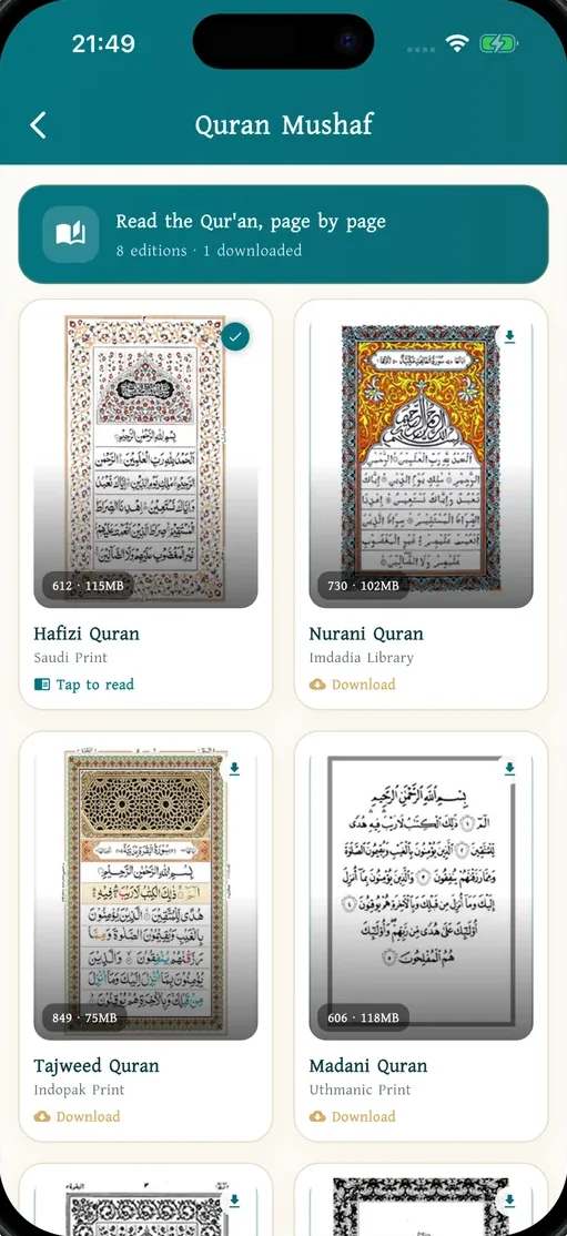 Mushaf library — Choose the script you learned from